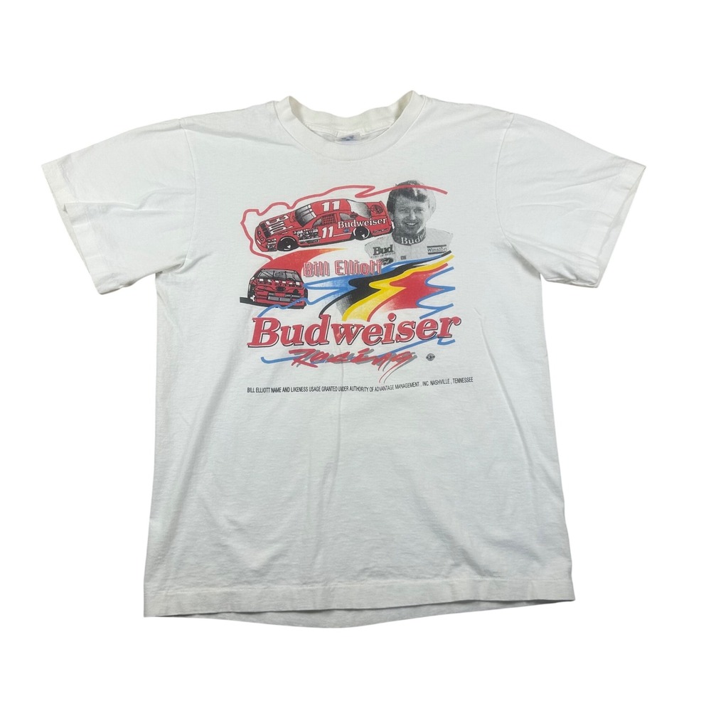 Vintage Stony Creek Bill Elliott Budweiser Racing Single Stitch Large White USA